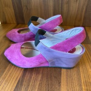 PHILIP DAVIDSON Suede Peep Toe Wedges - Jewel Tone Purple - EU 37